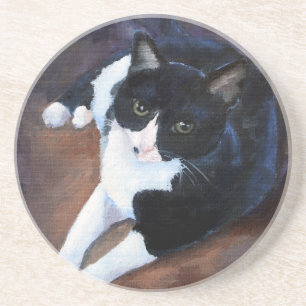 Black and White Cat Portrait Coaster