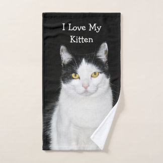 Black and White Cat Portrait Hand Towel