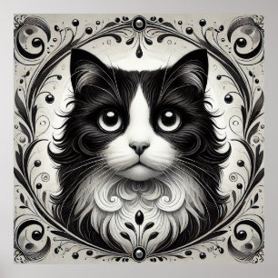  Black and White Cat Portrait Poster