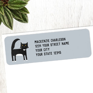 Black and White Cat Return Address Label