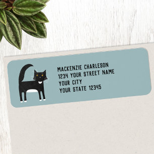 Black and White Cat Return Address Label