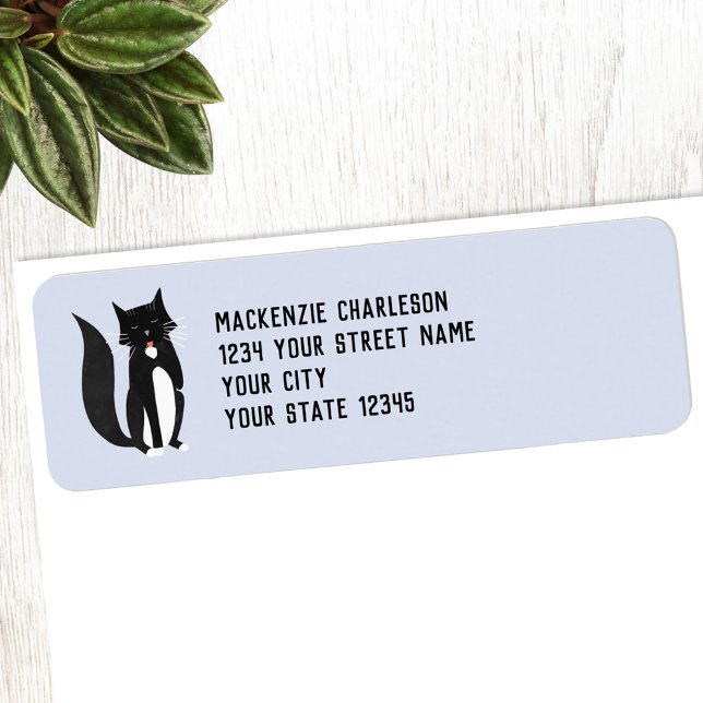 Black and White Cat Return Address Label (Black and white tuxedo bicolor cat return address label)