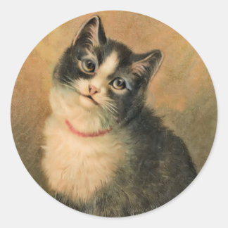 Black and White Cat round sticker