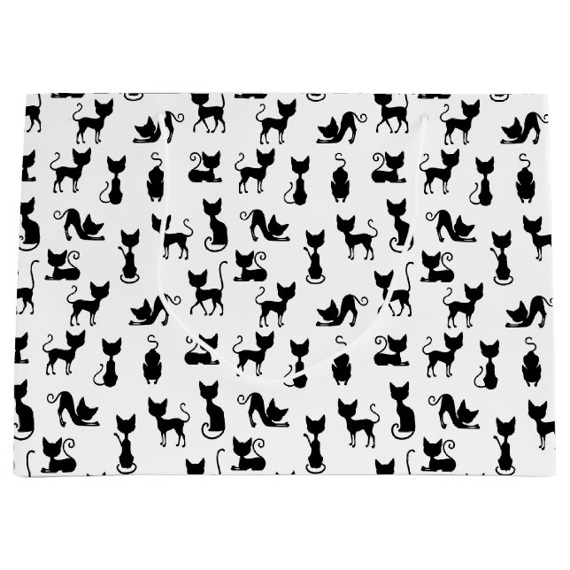 Black and White Cat Silhouette Large Gift Bag (Front)