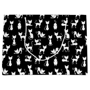 Black and White Cat Silhouette Large Gift Bag
