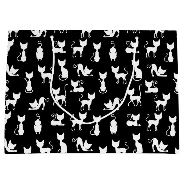 Black and White Cat Silhouette Large Gift Bag (Front)