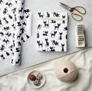 Black and White Cat Silhouette Wrapping Paper