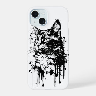 Black and White Cat Splash  iPhone 15 Case