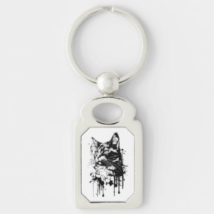 Black and White Cat Splash Key Ring