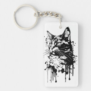Black and White Cat Splash Key Ring