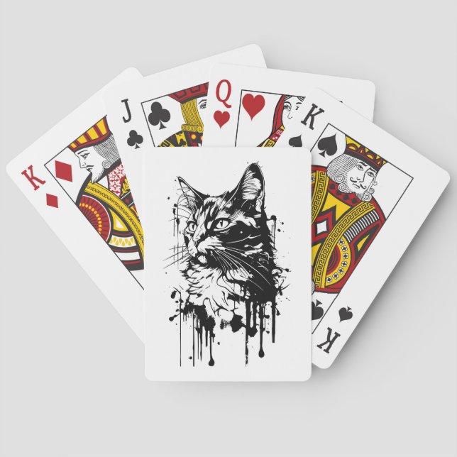 Black and White Cat Splash  Playing Cards (Back)