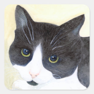Black and White Cat Square Sticker