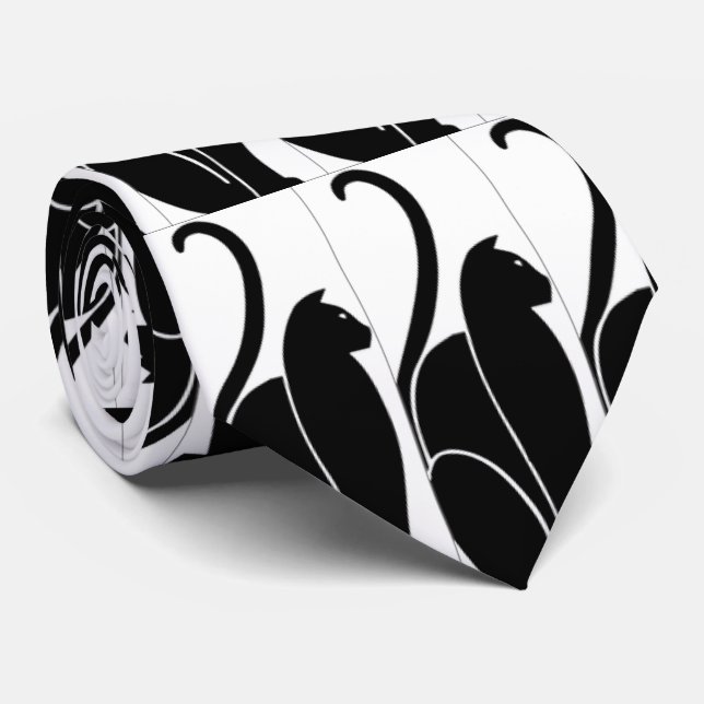 Black and White cat Tie (Rolled)