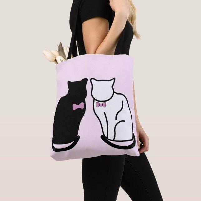 Black and White Cat  Tote Bag (Close Up)