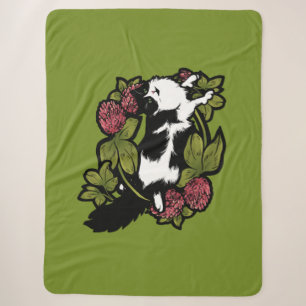 Black and White Cat Tuxedo Cat Clover Sherpa Blanket