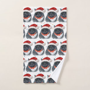 Black and White Cat Watercolor Santa Hat Christmas Hand Towel