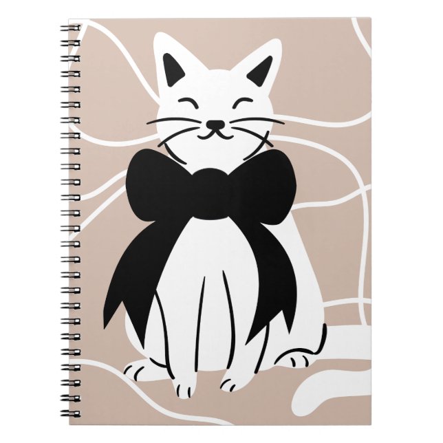 Black and white cat with abstract line  notebook (Front)