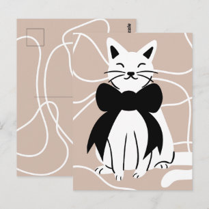 Black and white cat with abstract line postcard