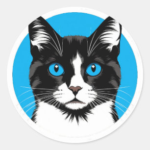 Black and White Cat with Blue Eyes Classic Round Sticker
