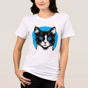 Black and White Cat with Blue Eyes Tri-Blend Shirt