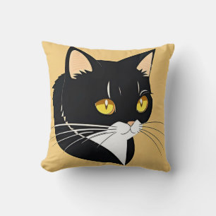 Black And White Cat With Bright Yellow Eyes Cushion