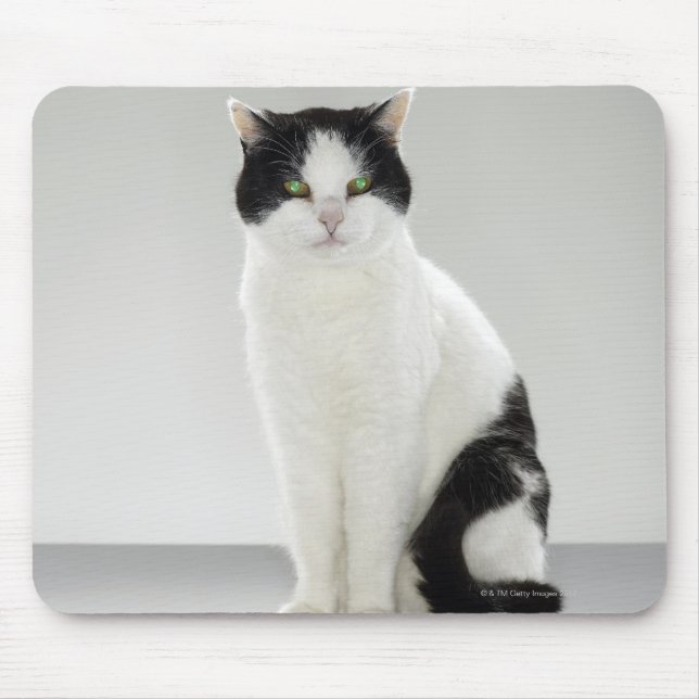 Black and white cat with glowing green eyes mouse pad (Front)