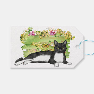 Black and White Cat with Grapes Garden Gift Tag