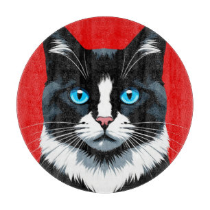 Black and White Cat With Vibrant Blue Eyes Cutting Board