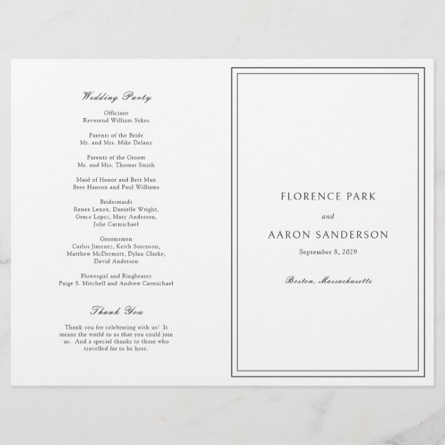 Black and White Catholic Budget Wedding Program Flyer (Front)