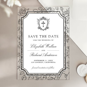 Black and White Catholic Wedding Save the Date Acrylic Invitations