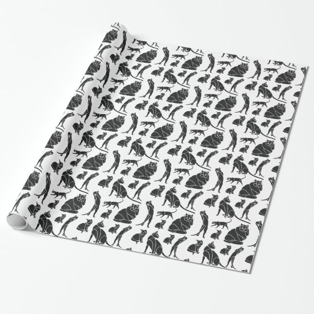 Black and White Cats Birthday Wrapping Paper (Unrolled)