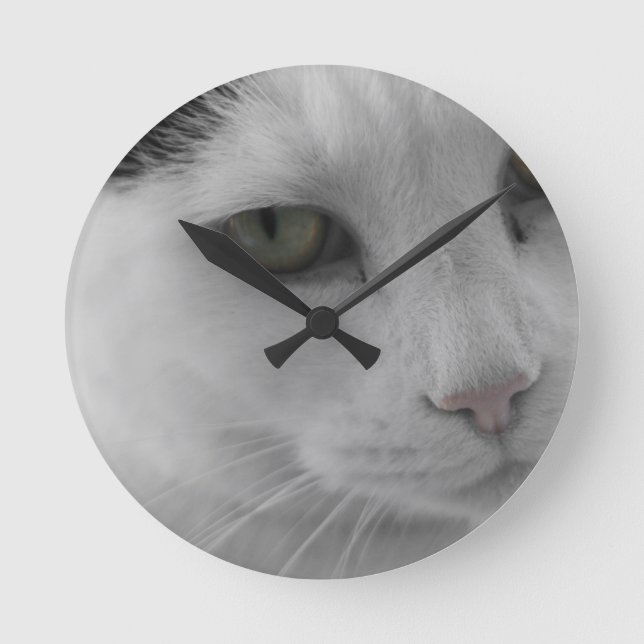 Black and white cats face round clock (Front)