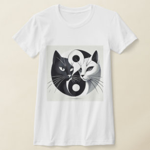 Black and White Cats Forming a Yin-Yang Symbol T-Shirt