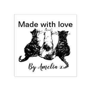Black and White Cats illustration Made with love Rubber Stamp