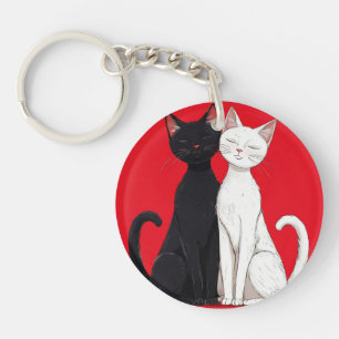 Black and white cats key ring