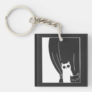 Black and White Cats Key Ring
