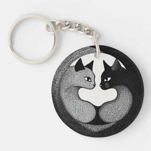 Black and white cats key ring