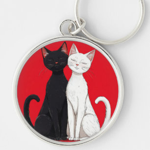 Black and white cats key ring