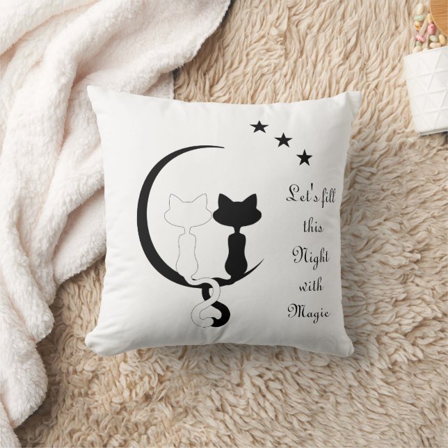 Black and White Cats on Moon with Stars Magic Cushion (Blanket)