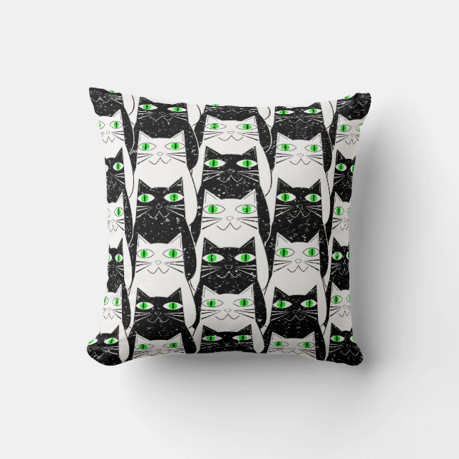 Black and White Cats Vintage Old Print Cushion (Front)