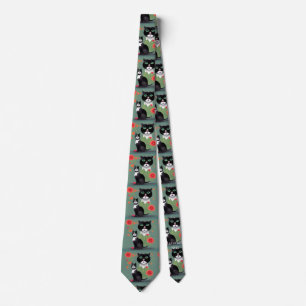 Black and white cats with background flowers  tie