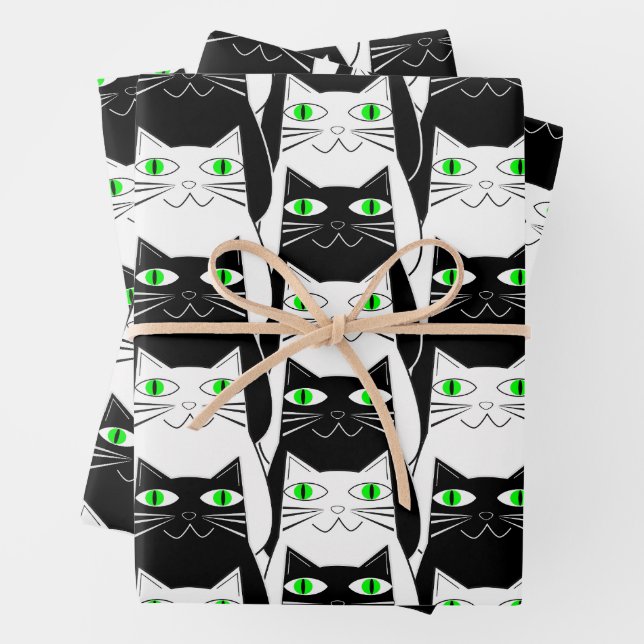 Black and White Cats Wrapping Paper Sheet (In situ)