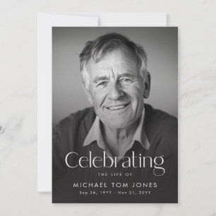 Black and White Celebration of Life Photo Funeral Invitation