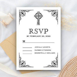 Black and White Celtic Cross Wedding RSVP Card