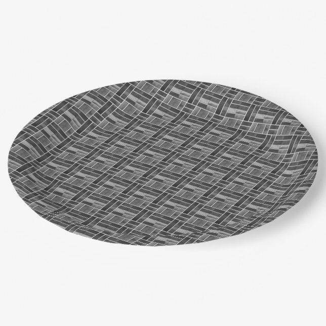 Black and white ceramic tiles effect paper plate (Angled)