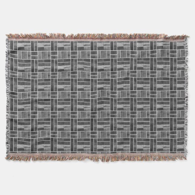 Black and white ceramic tiles look pattern throw blanket (Front)