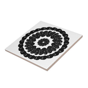 Black And White Chained Circular Abstract Bead Art Ceramic Tile