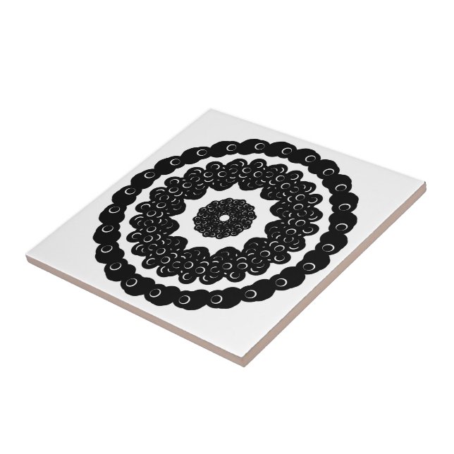 Black And White Chained Circular Abstract Bead Art Ceramic Tile (Side)