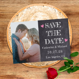 Black And White Chalk Board Photo Save The Date