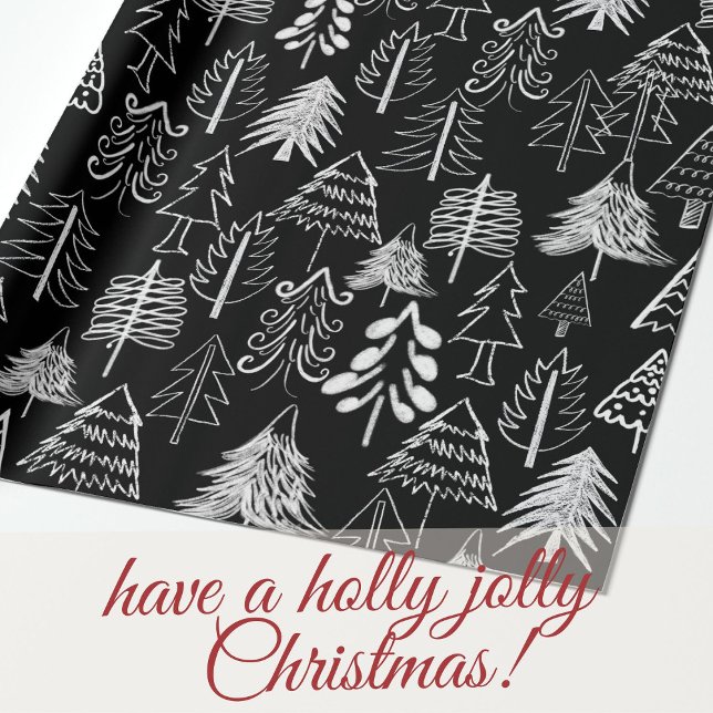  Black and White Chalk Christmas Tree Wrapping Paper (Creator Uploaded)